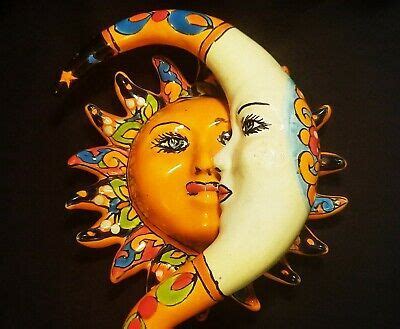 11" GERARDO GARCIA vtg mexican pottery sun moon wall hanger art ...