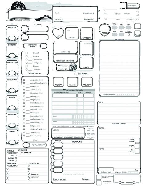 Dnd 5e Printable Character Sheet