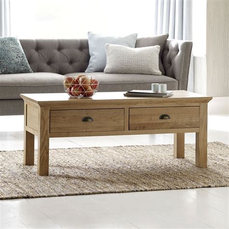 Rectangle Coffee Table 2 Drawer Natural Solid Oak Wooden Living Room Furniture | Coffee table ...