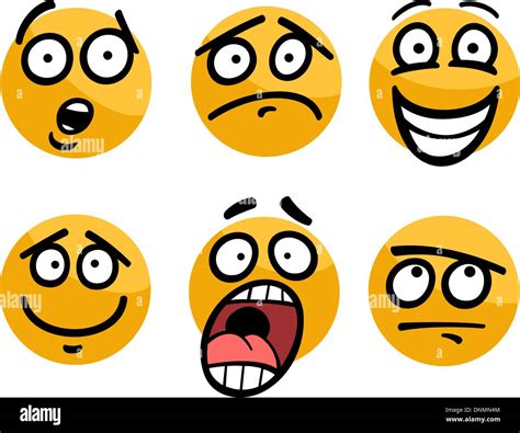 Cartoon Illustration of Funny Emoticon or Emotions and Expressions like Sad, Happy, Fear or ...