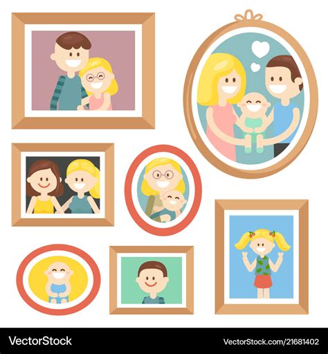 Collection of cartoon family photos in frame Vector Image