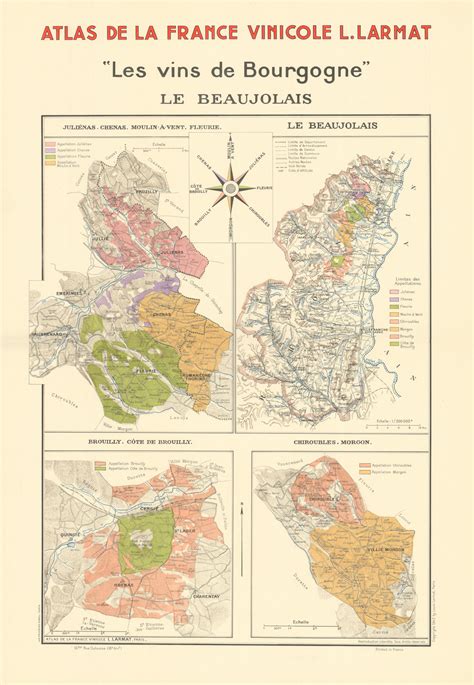 BURGUNDY BOURGOGNE WINE MAP Le Beaujolais. Appellations vineyards ...