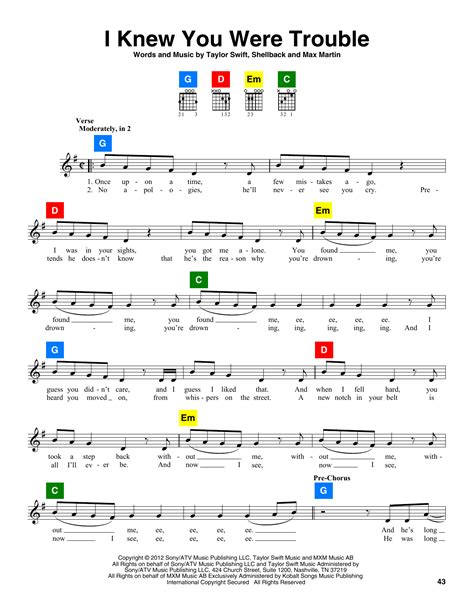 Taylor Swift "I Knew You Were Trouble" Sheet Music & Chords | Download 6-Page Printable PDF ...