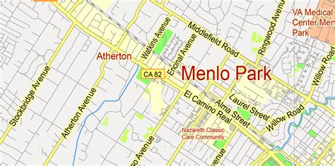 Menlo Park Vector Map Printable California exact 2000 m scale City Plan ...