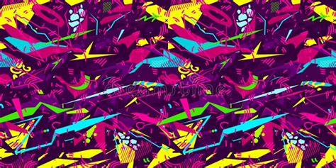 Street Art Seamless Urban Cyberpunk Abstract Graffiti Style Pattern Vector Illustration ...