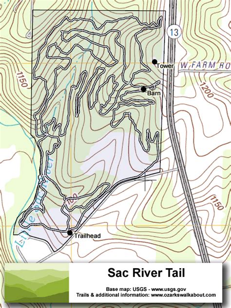 Trail Map: Sac River Trail, Springfield Missouri - Ozarks Walkabout