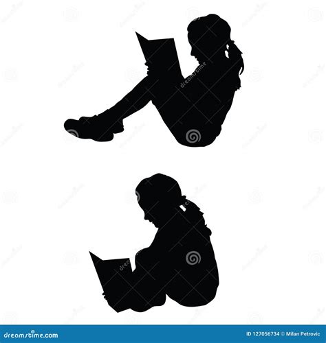 Child Reading The Book, Silhouette Vector | CartoonDealer.com #70712496