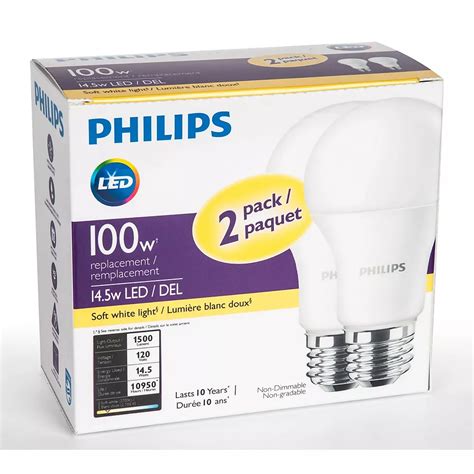 Philips 100W Equivalent Soft White (2700K) A19 LED Light Bulb (2-Pack ...