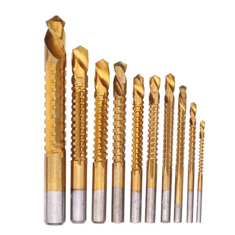 Drillpro 10pcs 3-13mm HSS Titanium Coated Twist Drill Bit Set Wood Metal Cutting Groove Drill ...