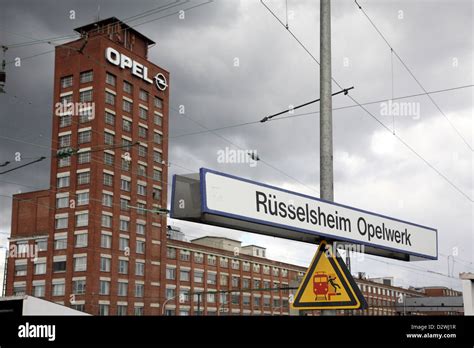 Russelsheim, Germany, the S-Bahn station Opel factory in Werksgelaende ...