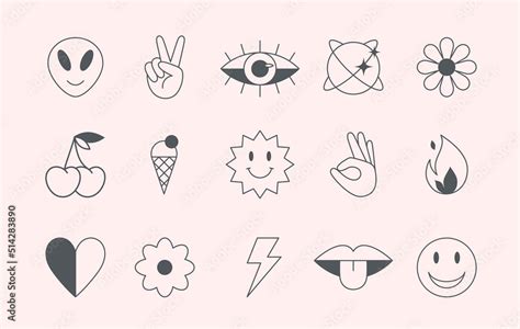 Vector set of linear fun patches,stickers,geometric shapes in 90s style ...