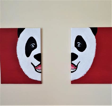 Set of 2 Panda Acrylic Painting on Canvas Choice of Background Color ...