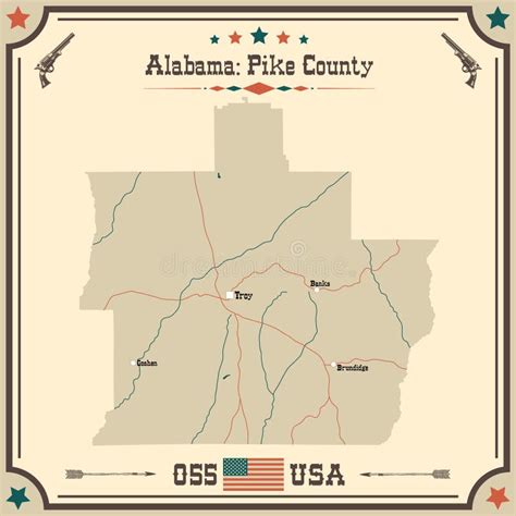 Vintage Map of Pike County in Alabama, USA. Stock Vector - Illustration ...