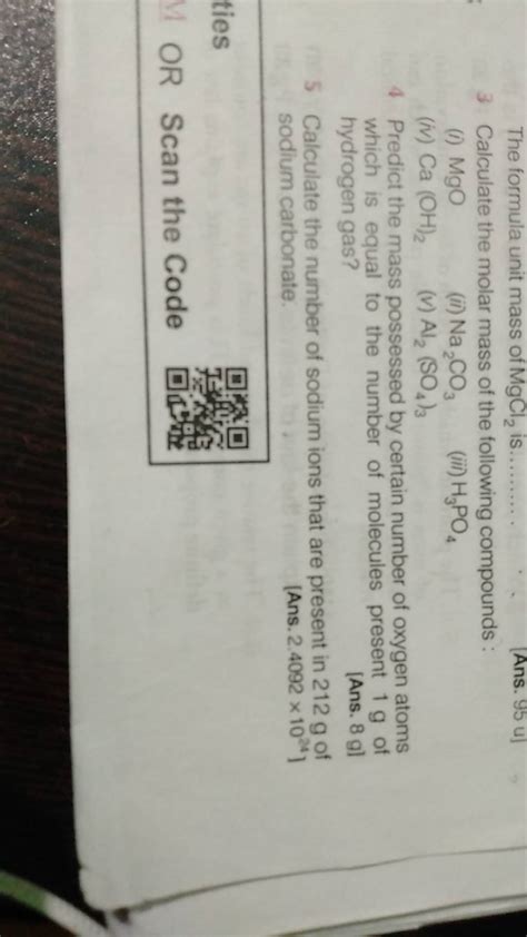 The formula unit mass of MgCl2 is [Ans. 95u ] 3 Calculate the molar mass..