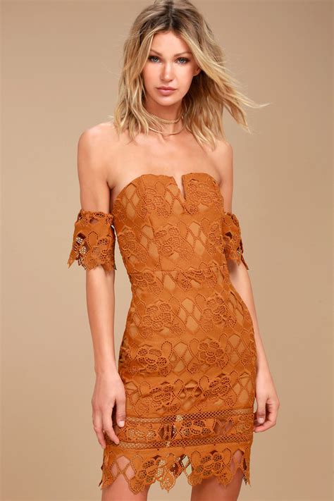 Burnt Orange Dress - Lace Dress - Off-the-Shoulder Dress - Lulus