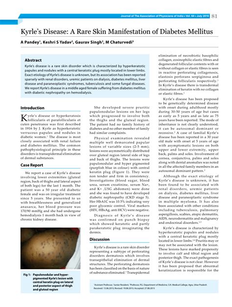 (PDF) Kyrle’s Disease: A Rare Skin Manifestation of Diabetes Mellitus