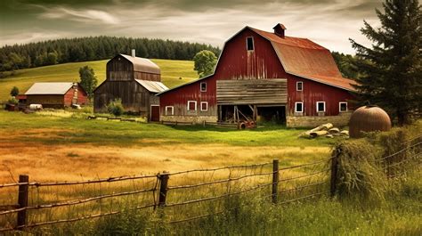 Red Barn In The Countryside Wallpaper Background, Rustic Farm Picture ...