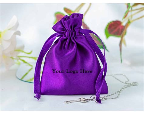 100 Purple Satin Fabric Custom Jewelry Small Pouch With Logo