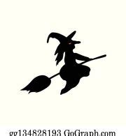 680 Witch Flying On Broomstick Halloween Silhouette Clip Art | Royalty ...