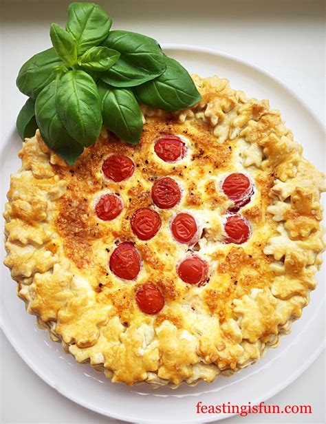 Cherry Tomato Mozzarella Basil Quiche - Feasting Is Fun