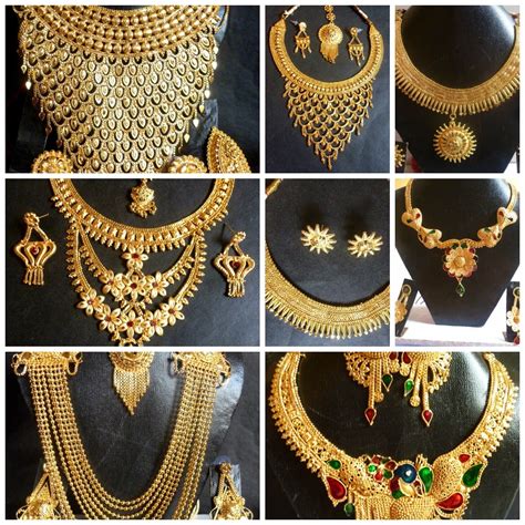 many different types of gold jewelry on display