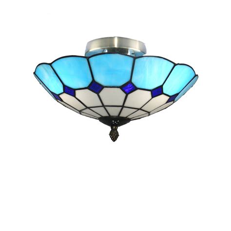 Blue Tiffany Style LED Ceiling Light Stained Glass Lamp Shade Bedroom Fixtures | eBay