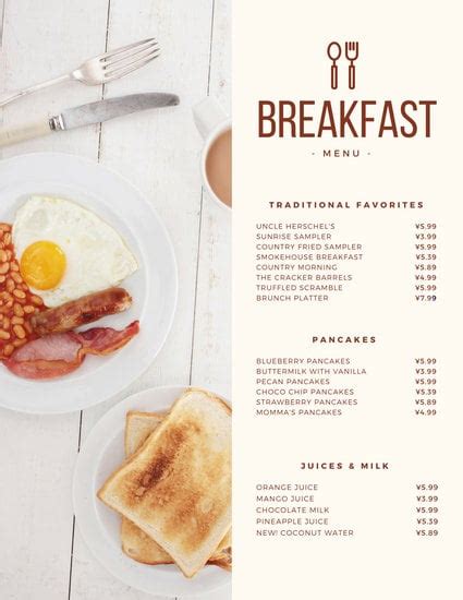 Customize 245+ Breakfast Menu templates online - Canva