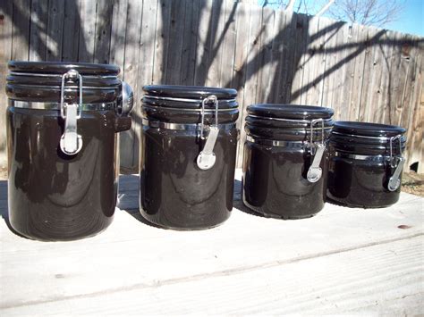 Set of Four Black Kitchen Canisters