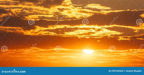 Golden Sunset on the Sky with Clouds Stock Photo - Image of evening ...