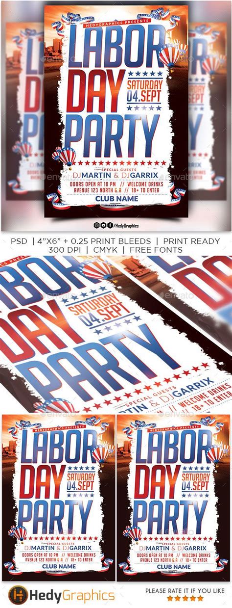 Labor Day Party Flyer Print Fonts, Cmyk Print, Celebration Day, Event Flyer Templates, Party ...