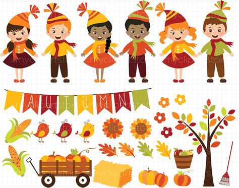 Fall / Autumn / Happy Harvest Kids Vector Clipart By MyClipArtStore ...