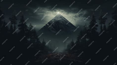 Premium AI Image | a dark forest with a mountain in the background