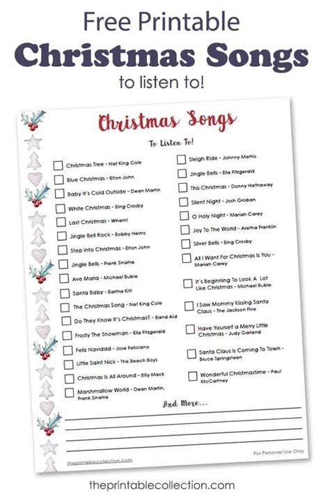 Printable Christmas Songs List | The Printable Collection