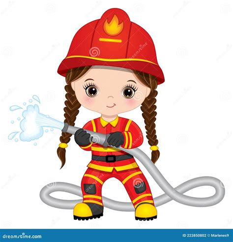 Vector Clipart Print Girl firefighter set Girl firefighter clipart ...