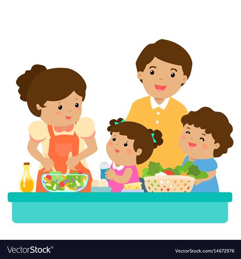 Happy family cook healthy food together cartoon Vector Image