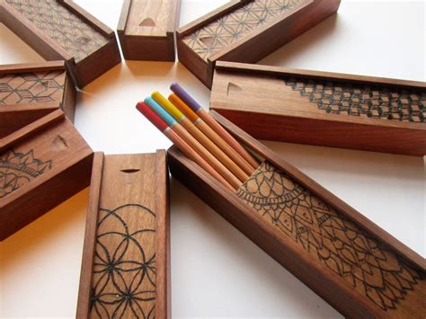 Wooden pencil box mandala pencil case