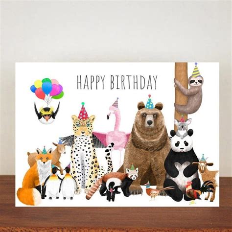 Animal Happy Birthday Card, Birthday Cards, A6 Card, Cute Cards ...