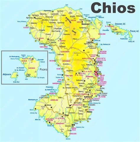 Chios sightseeing map | Chios, Sightseeing, Map