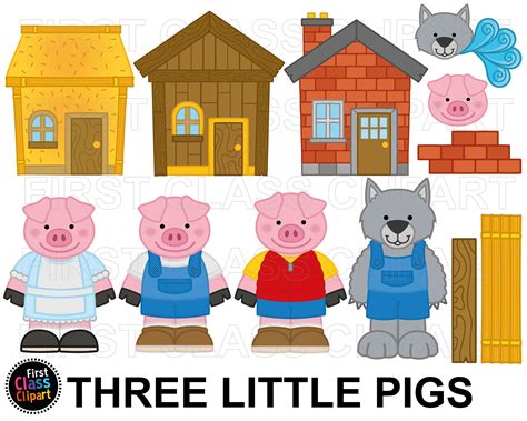 Three Little Pigs Clipart, Fables and Fairy Tales Clipart, Wolf Clipart ...