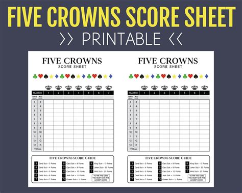 Free Printable Five Crowns Score Sheet