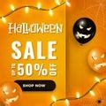 Image of Frame of Halloween lights on an orange background ...