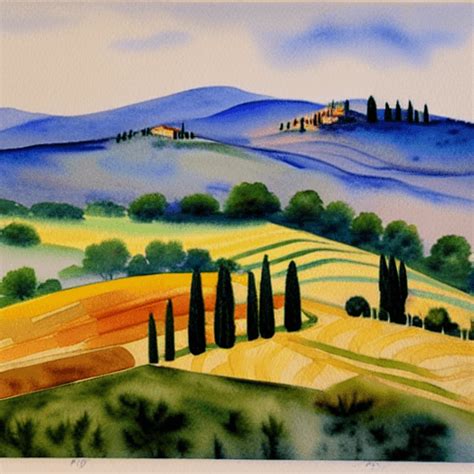 Tuscany Landscape Watercolor Painting · Creative Fabrica