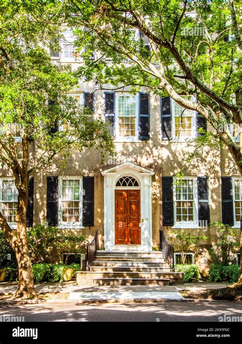 Savannah, USA - July 21, 2010: Traditional residential architecture in Savannah, GA. Established ...