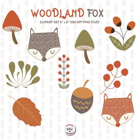 Woodland Fox Clipart Set Fox Woodland Sets 10 PNG Files - Etsy