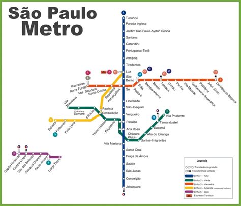 São Paulo metro map - Ontheworldmap.com