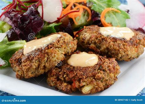 Crab cakes with salad stock photo. Image of closeup, nutrition - 28907182