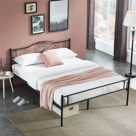 VECELO Full Size Metal Platform Bed Frame with Two Headboards and Under ...