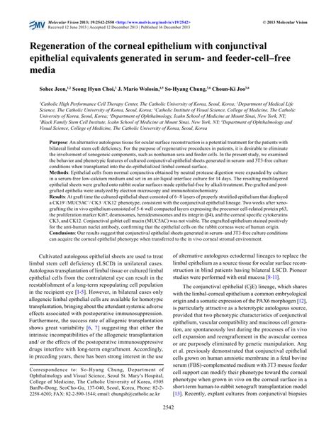 (PDF) Regeneration of the corneal epithelium with conjunctival epithelial equivalents generated ...