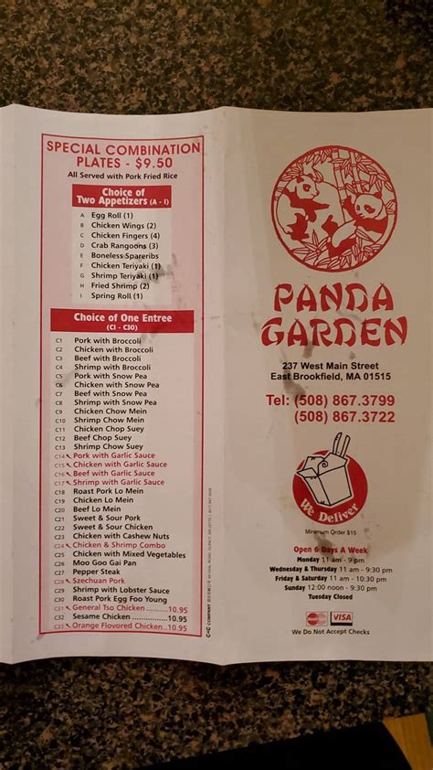 Menu at Panda Garden restaurant, East Brookfield, 237 W Main St