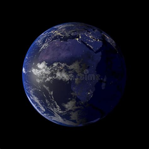 Earth Night View from Space 3d Rendering. Stock Illustration ...